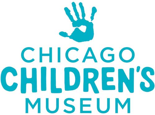 Logo of the chicago children's museum featuring a handprint motif.