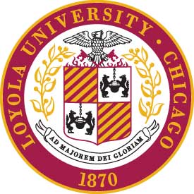 Official seal of loyola university chicago with motto and founding year.