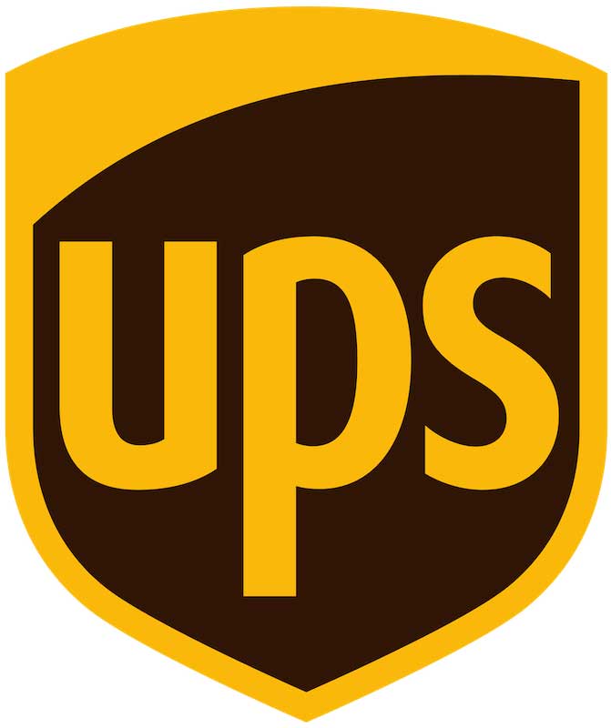 Ups company logo on a shield-shaped background.